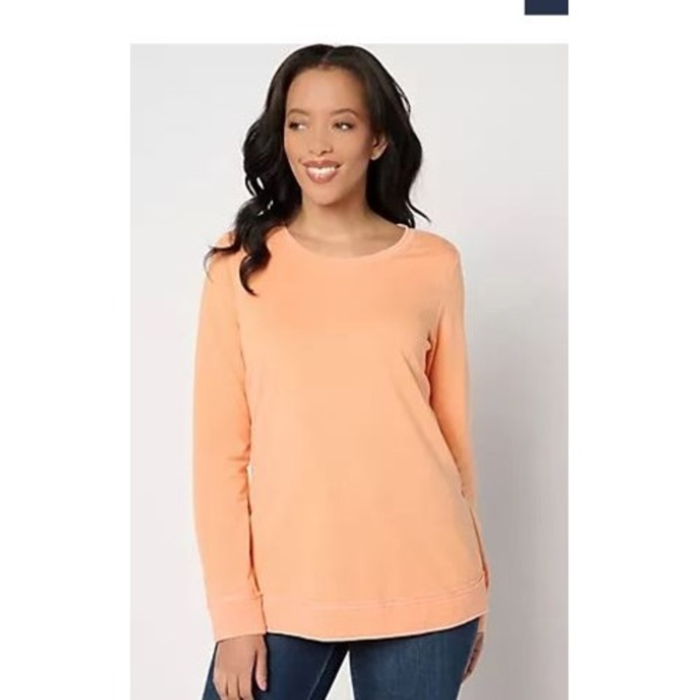 AnyBody Size XL Top Coral Orange Cotton Blend Lounge Beach Wash Knit Raw Edge
